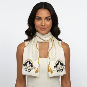 Vintage FERGANI Emanuel Geraldo Long Cat Poly Scarf Cream Black Gold Italy